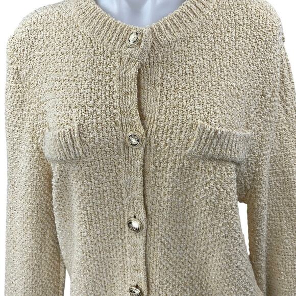 H&M Yellow Gold Metallic Long sSeeve Button Down Cardigan Sweater Top Size XS - Picture 3 of 5